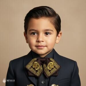 Brown Mexican Kids Embroidered Charro Moño – Traditional Baby Mariachi Bow